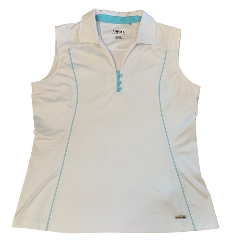 Annika White Blue Sleeveless Golf Pickleball Tennis‎ Shirt Size XL